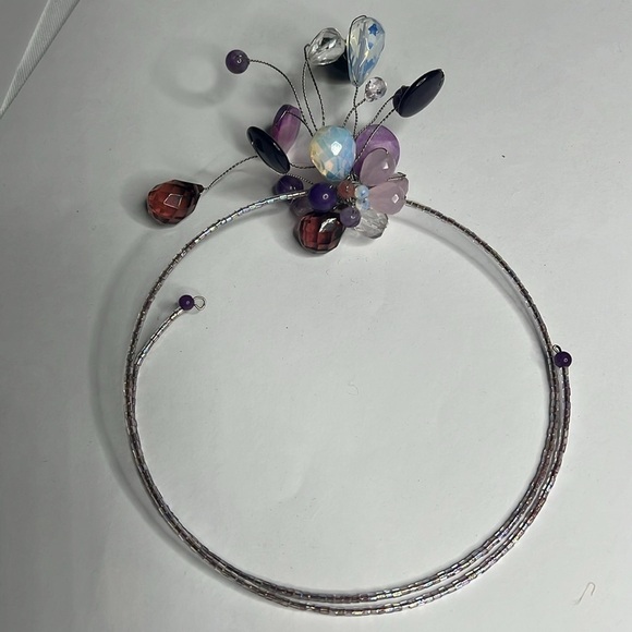 Amethyst Crystal Mother of Pearl One Size  Spring Bugle Beaded Chocker - Picture 6 of 10